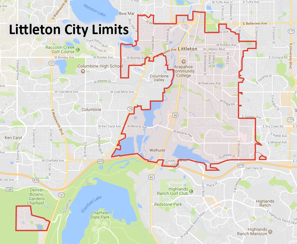 Map showing the city limits of Littleton