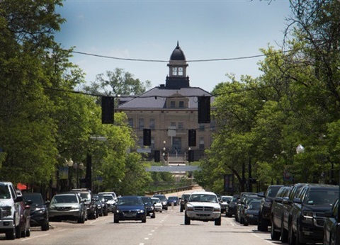 Littleton's Main Street with the Courthouse in the background.