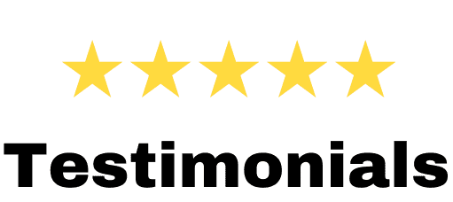 "Testimonials" with five yellow stars about it