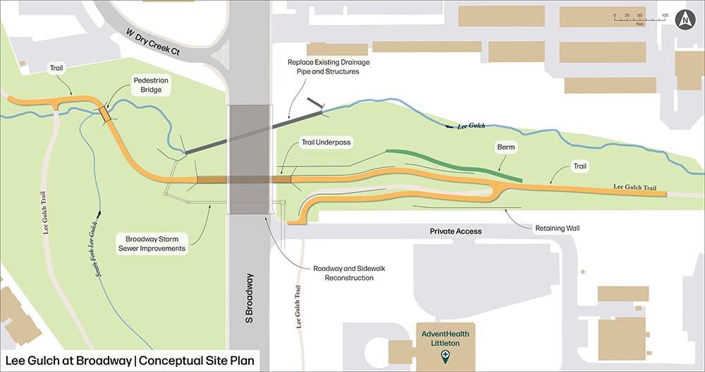 Lee Gulch at Broadway conceptual site plan