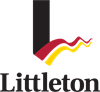 L-shaped black bar with red and yellow waves, 'Littleton' text below.